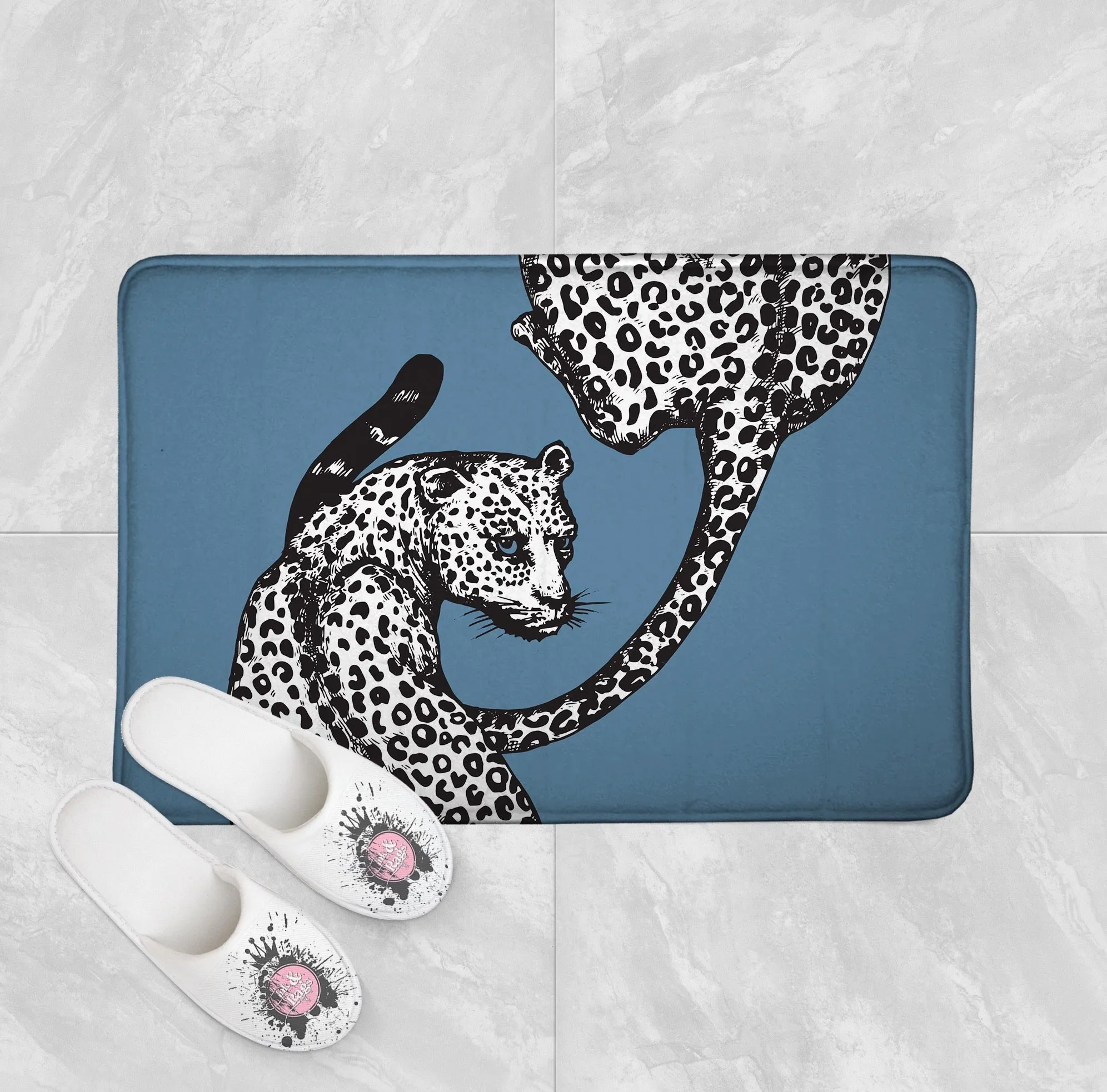 Blue Eyed Leopard Shower Curtains and Optional Bath Mats