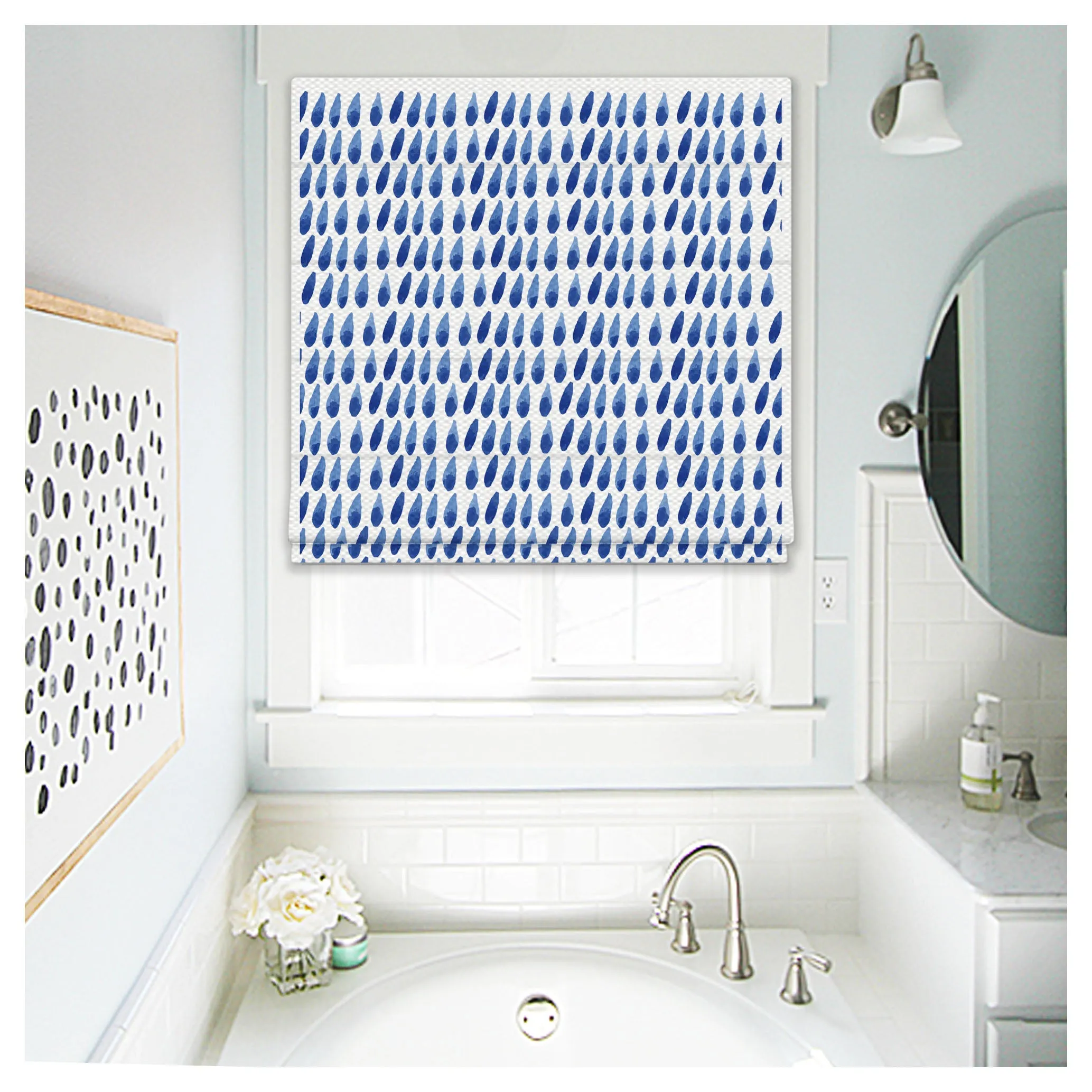 Blue Rain Drop Pattern Watercolor Effect Window Roman Shade