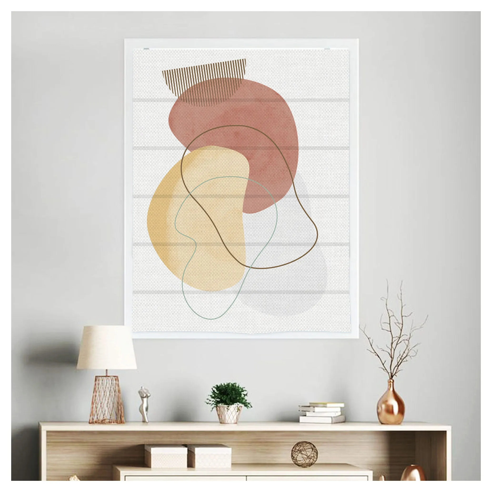 Boho Chic Abstract Watercolor Print Roman Shade - Stylish Home Decor Window Treatment