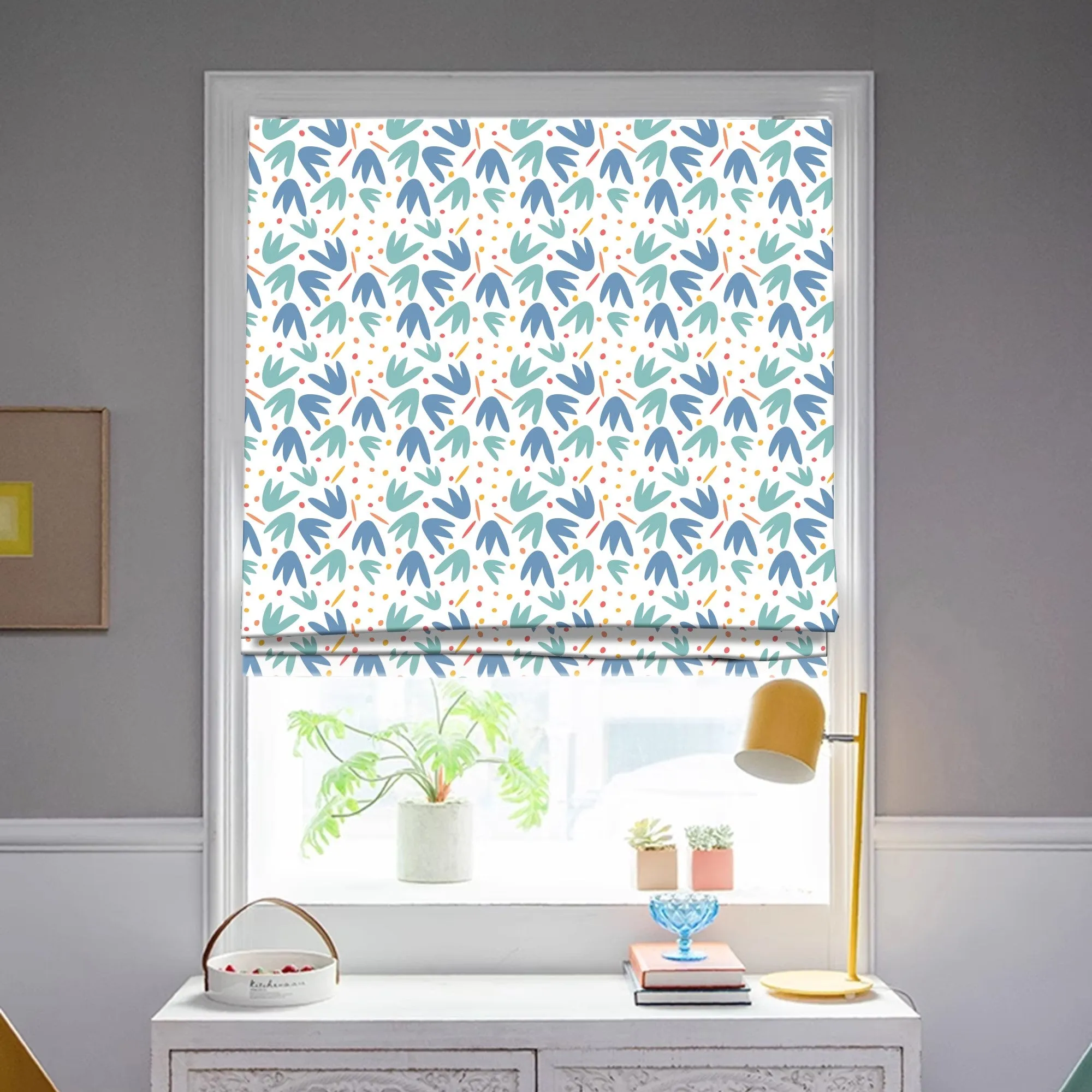 Botanical Flower Motif Window Roman Shade