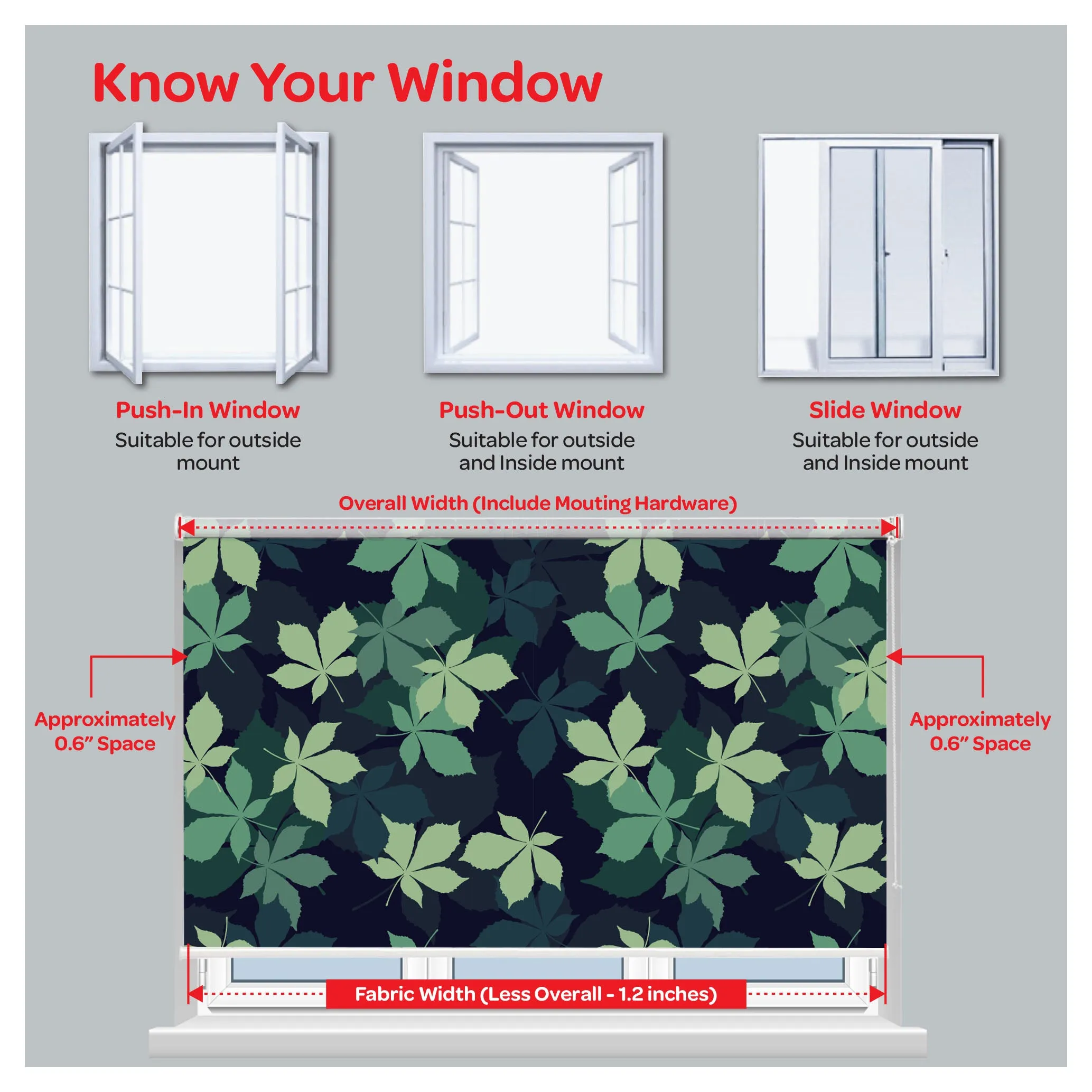 Botanical Leaf Print Window Roller Shade