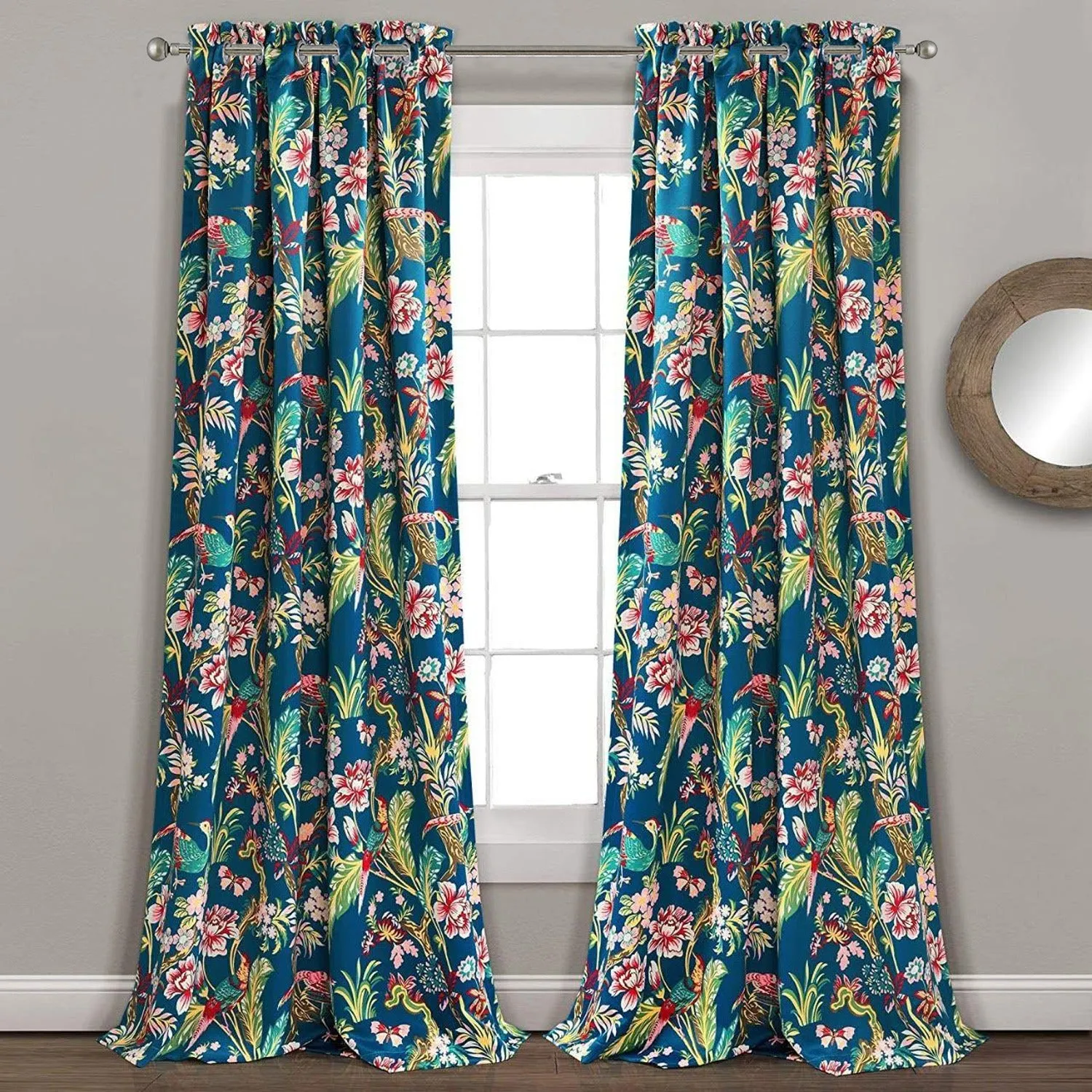 Buy Faux Silk Printed Room Darkening Curtain for Bedroom & Living Room, Pack of 2 Curtains - Knightanlge Blue