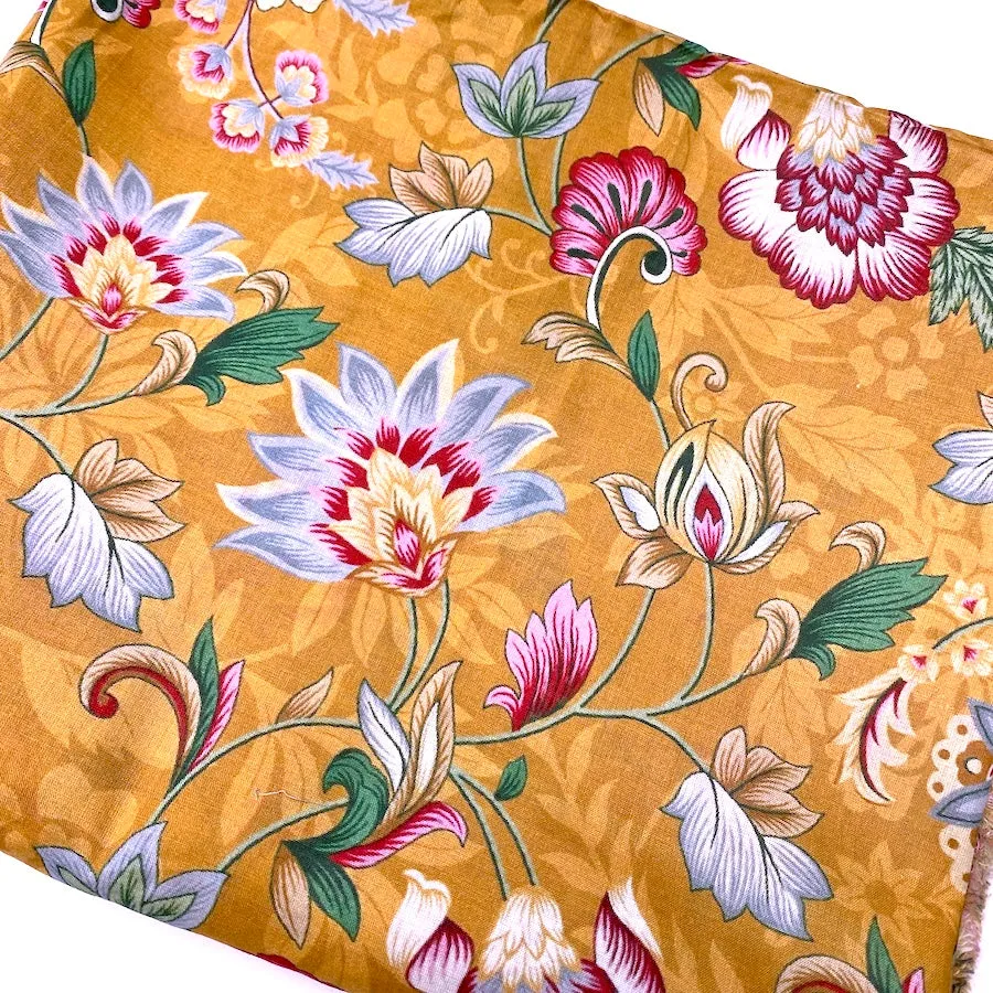 Caramel Floral Cotton Print from India, 1 Yard Piece #LB-27