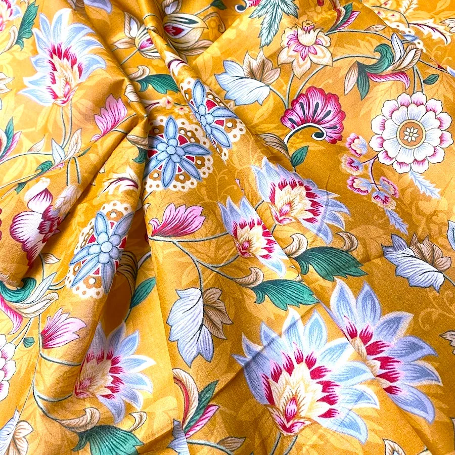 Caramel Floral Cotton Print from India, 1 Yard Piece #LB-27