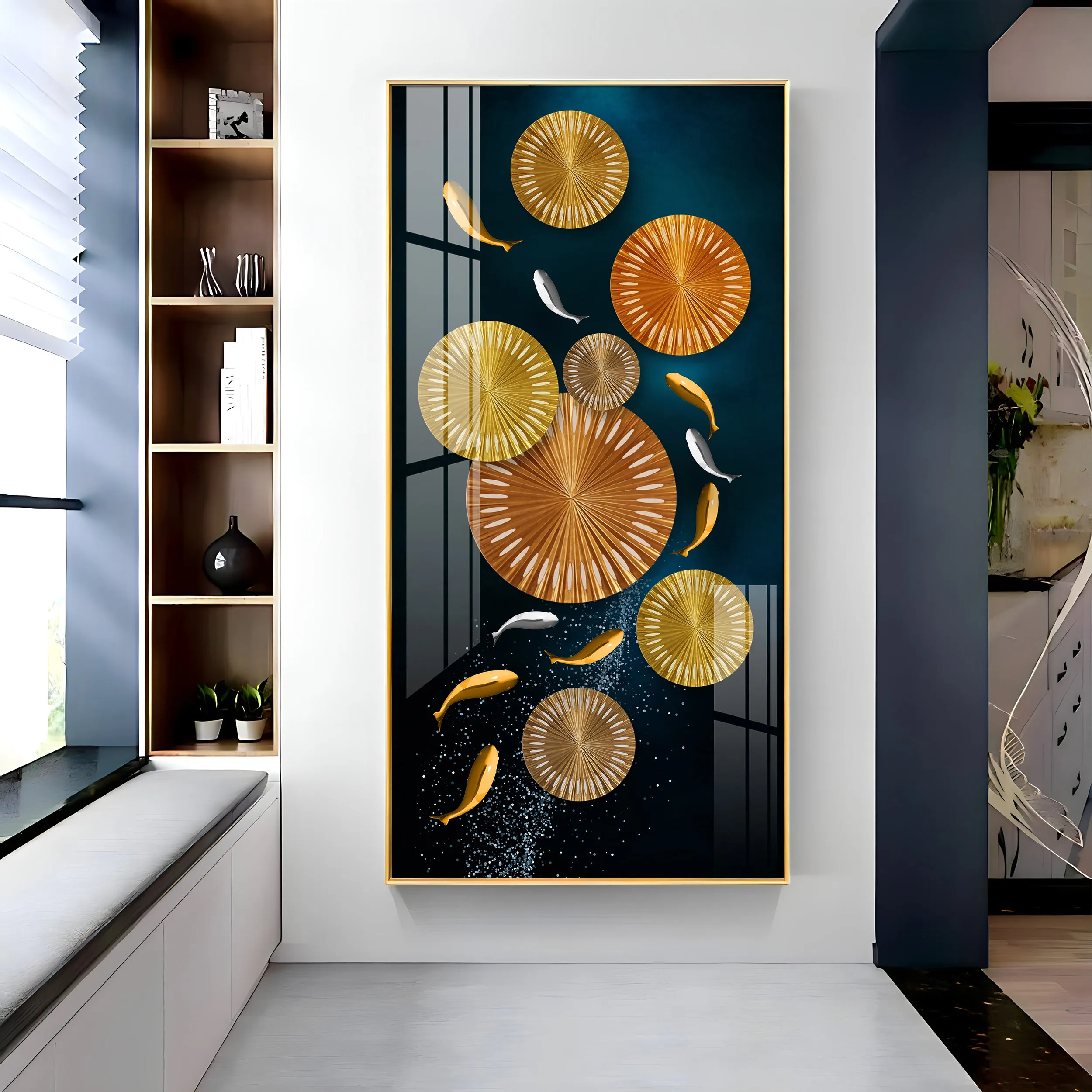 Carp Lotus Pond Premium Acrylic Vertical Wall Art