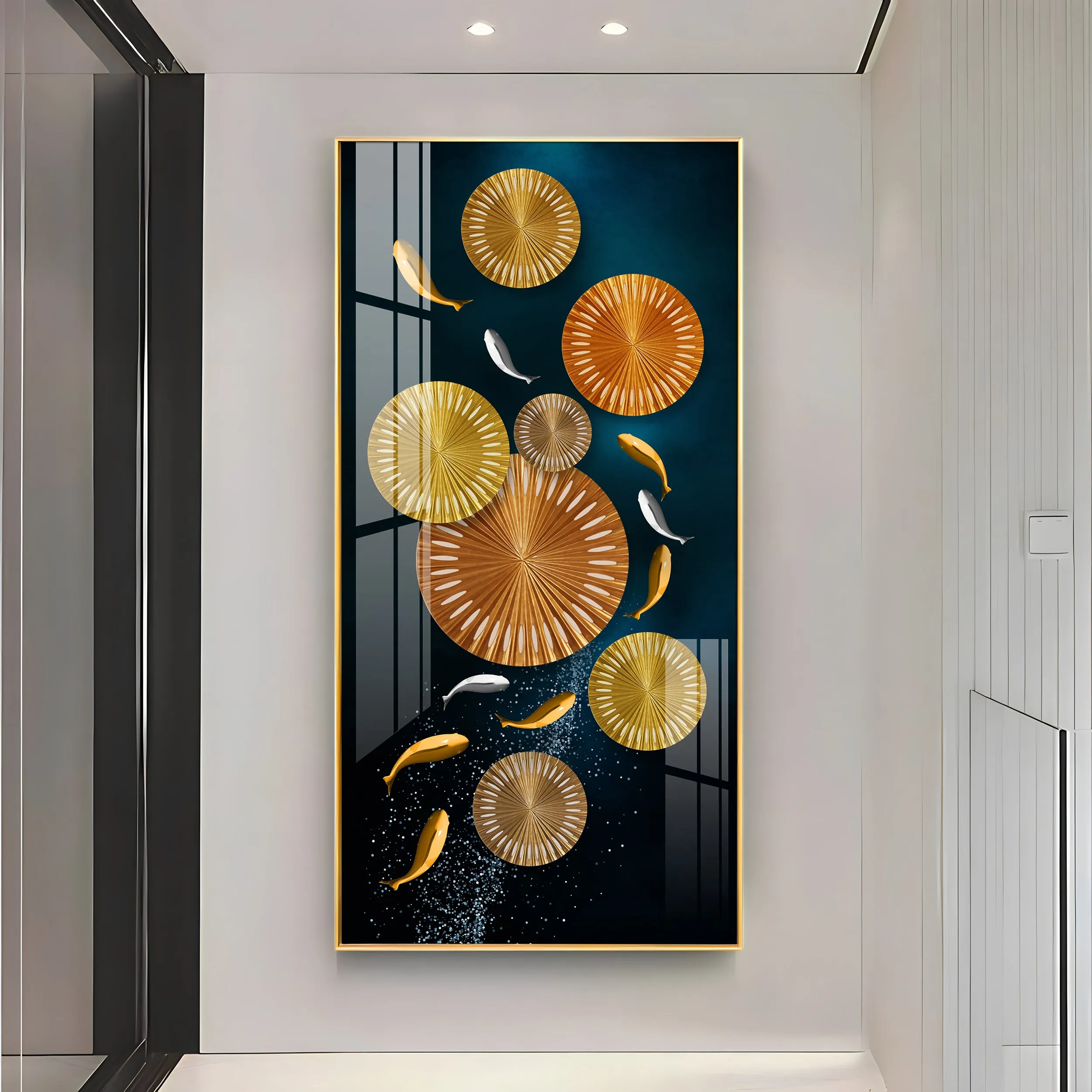 Carp Lotus Pond Premium Acrylic Vertical Wall Art