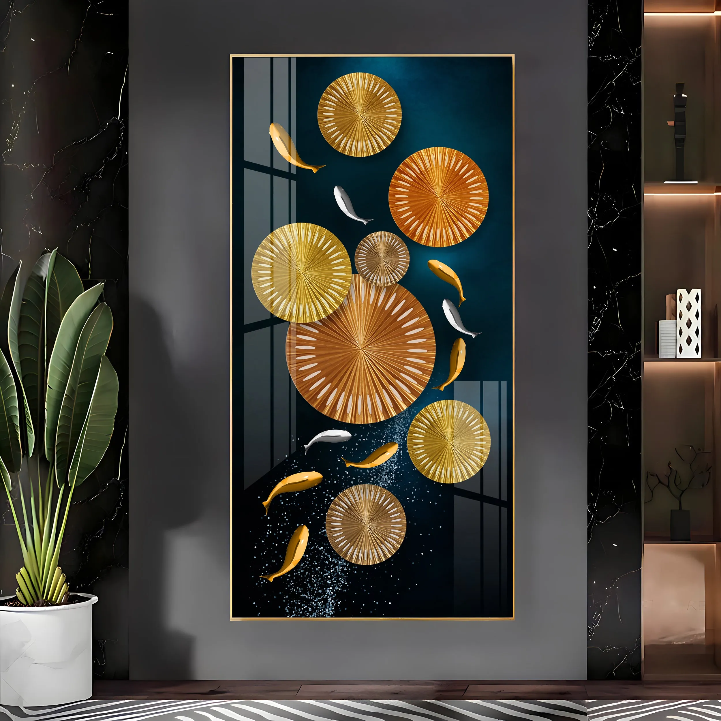 Carp Lotus Pond Premium Acrylic Vertical Wall Art