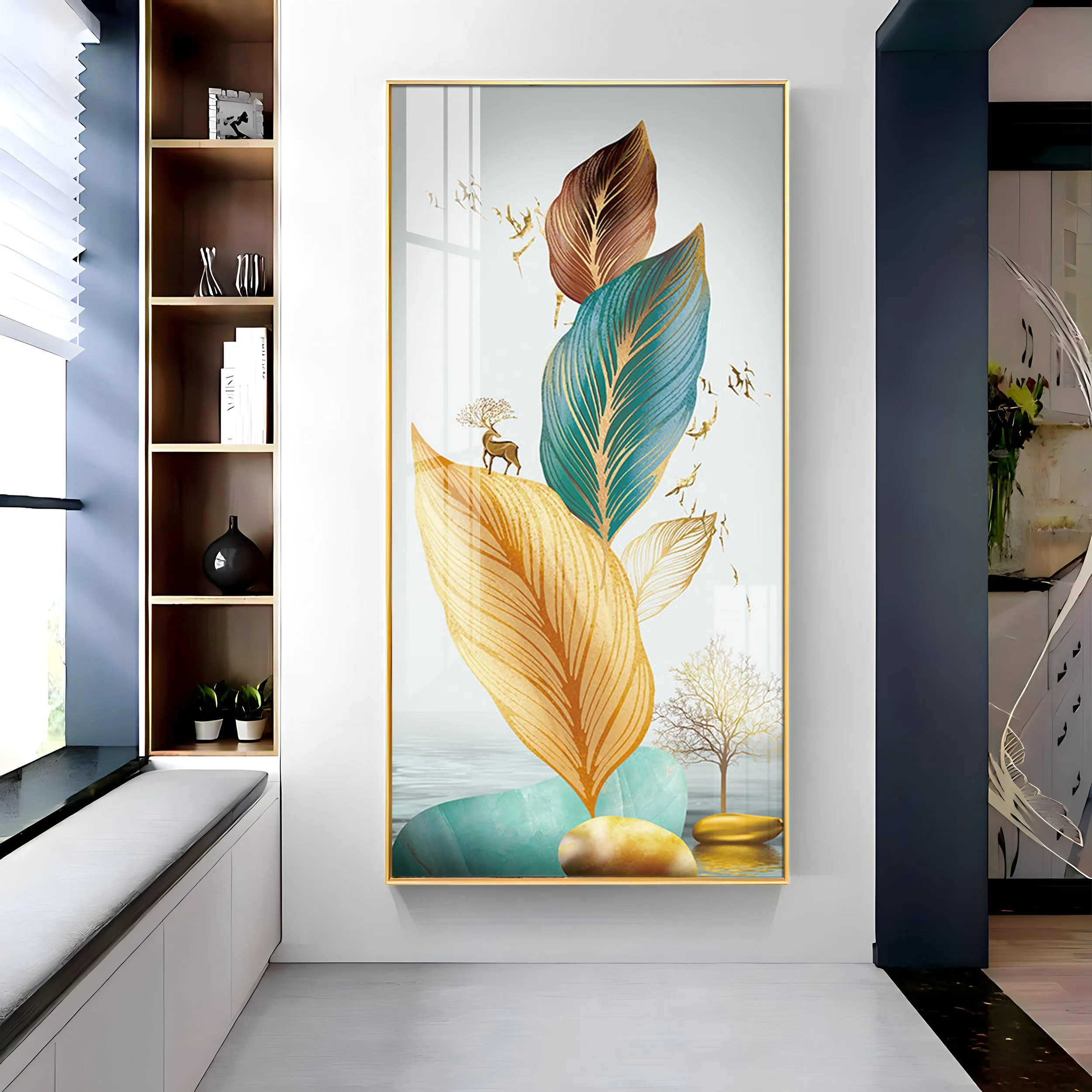 Colorful Feathers Premium Acrylic Vertical Wall Art