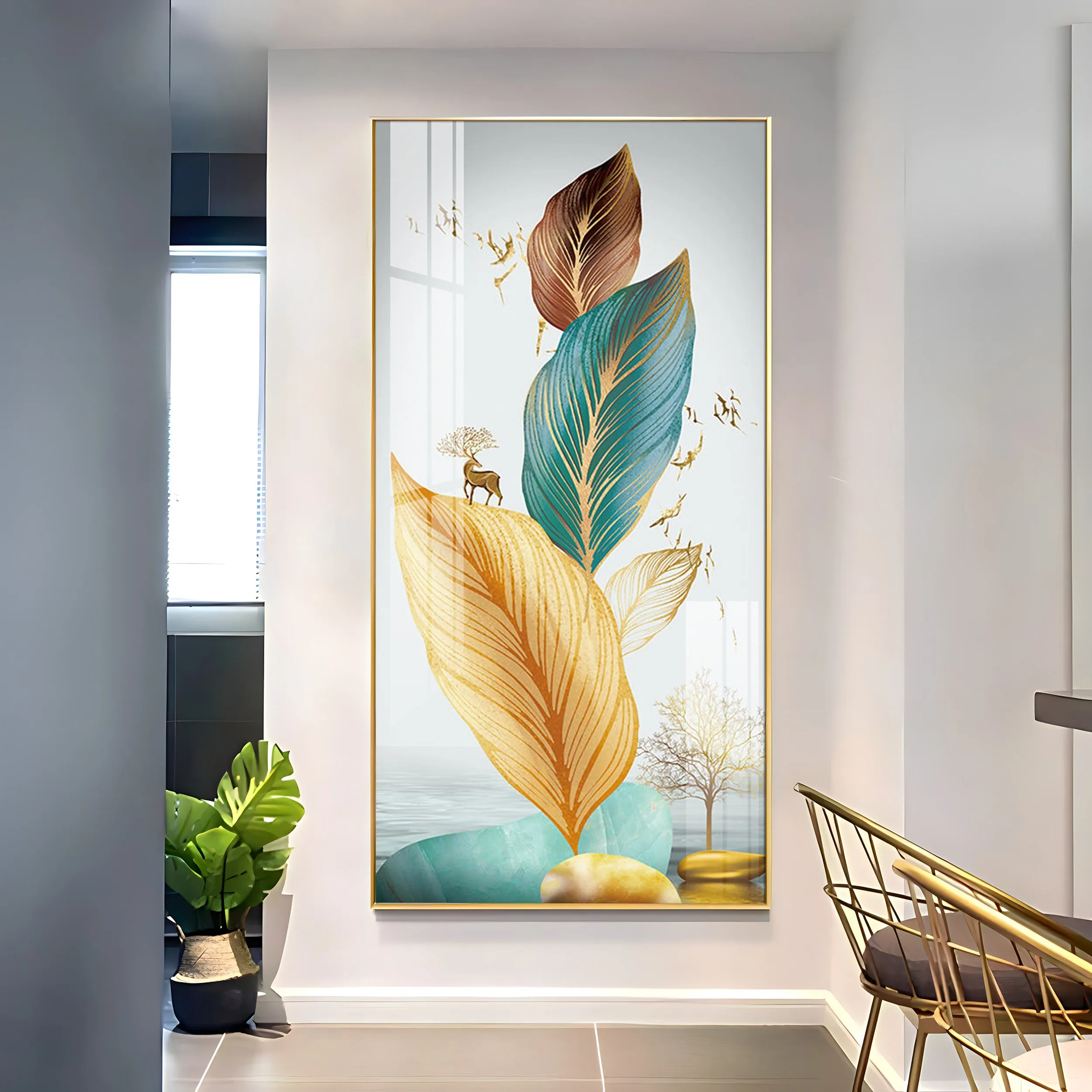 Colorful Feathers Premium Acrylic Vertical Wall Art