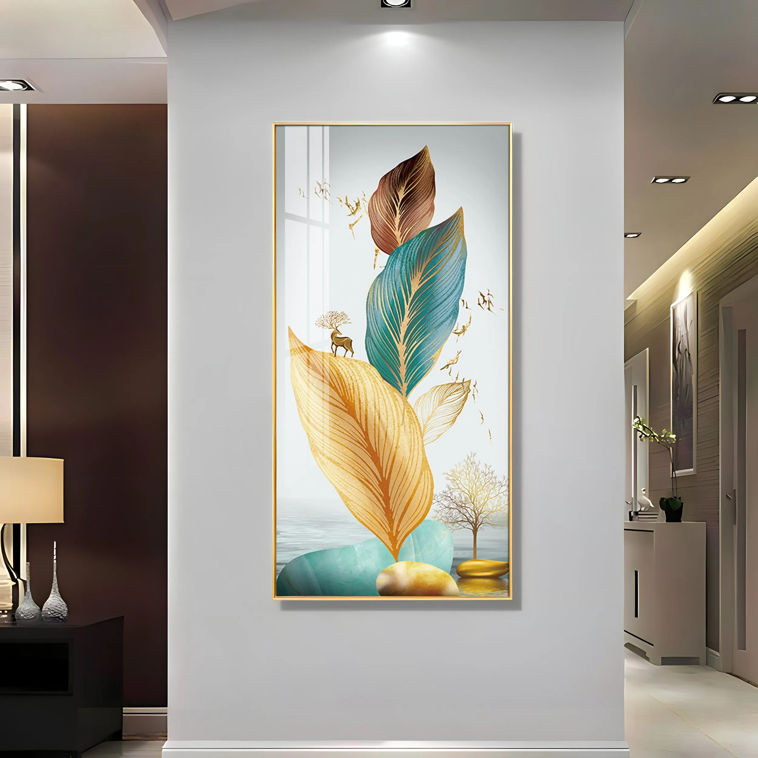 Colorful Feathers Premium Acrylic Vertical Wall Art