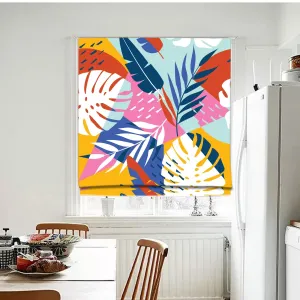 Colorful Maximalist Monstera Tropical Pattern Window Roman Shade