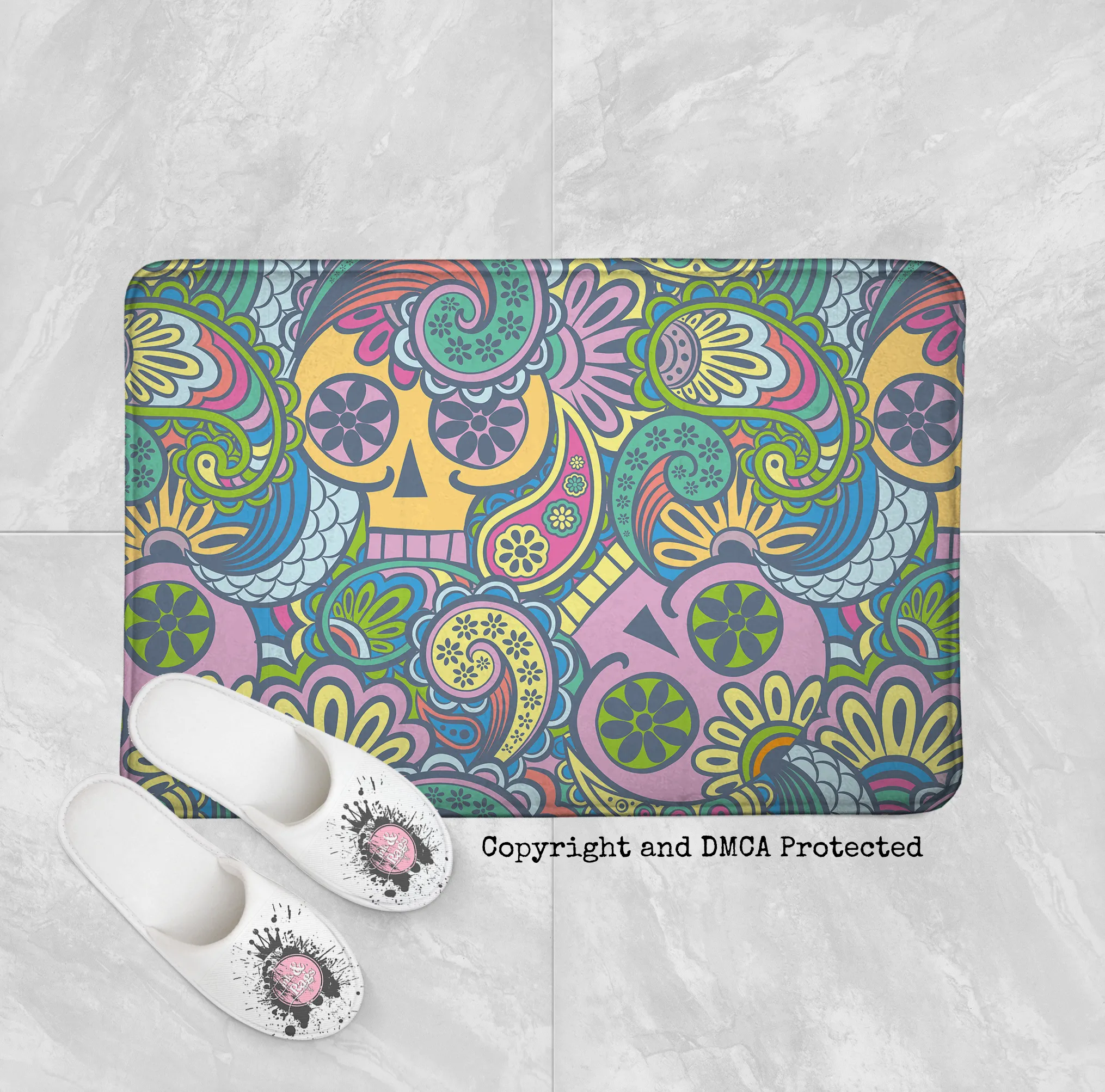 Colorful Psychedelic Skull Shower Curtains and Optional Bath Mats