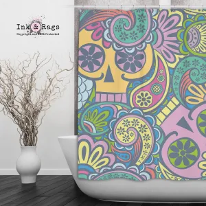 Colorful Psychedelic Skull Shower Curtains and Optional Bath Mats