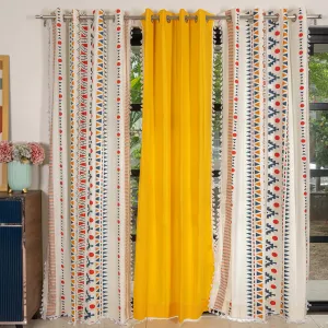 Cotton Curtains Combo, Set of 3 curtains, 60-65% Room Darkening Curtain - Orange & Aura Yellow