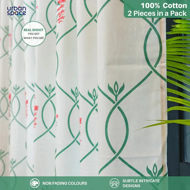 Cotton Curtains   Cotton Table Cover - (Combo 8 - Floral Ripples Pink & Green   Floral Ripples Pink & Green)