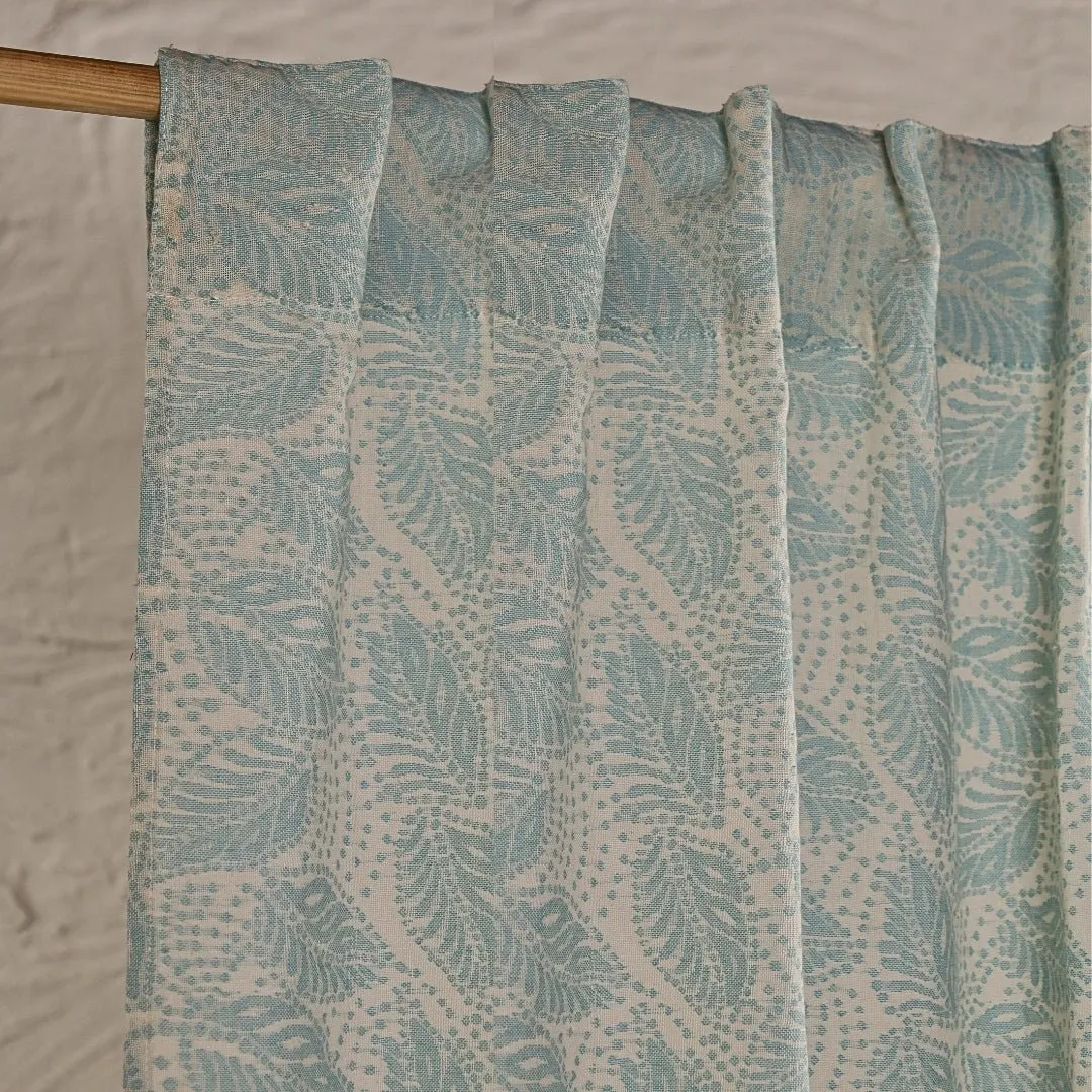 Cotton Semi Sheer Curtain | 5/7 Feet | Cutwork Summer Leaves Pattern | Handmade In India