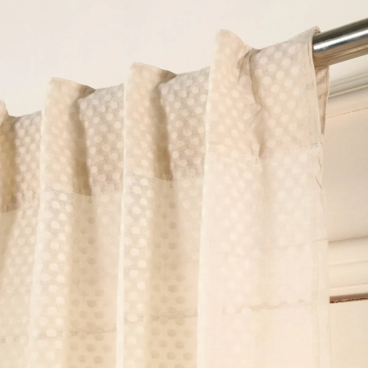 Cotton Semi Sheer Window Curtains |5/7 Feet | Handwoven Chanderi Dotted Pattern White | Handmade In India