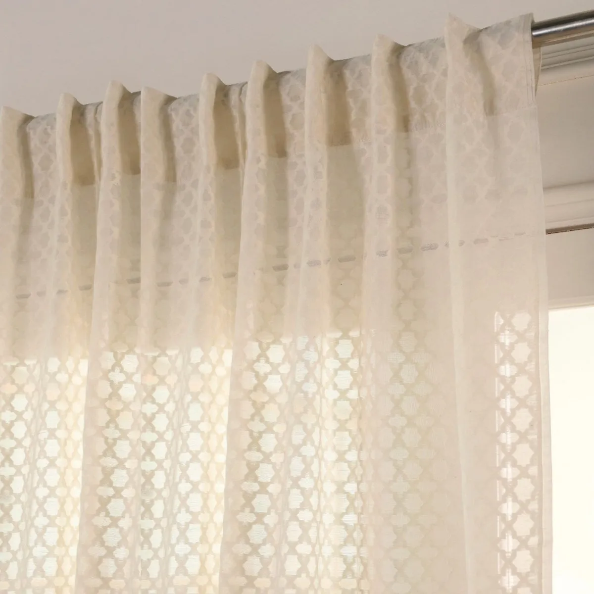 Cotton Silk Semi Sheer Door Curtains | 5/7 Feet | Handwoven Chanderi Fabric White | Handmade In India