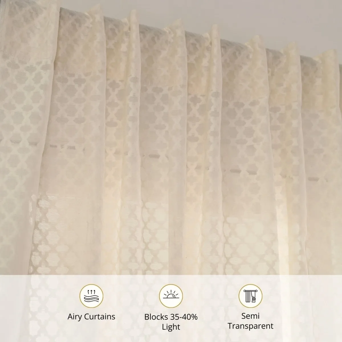 Cotton Silk Semi Sheer Door Curtains | 5/7 Feet | Handwoven Chanderi Fabric White | Handmade In India