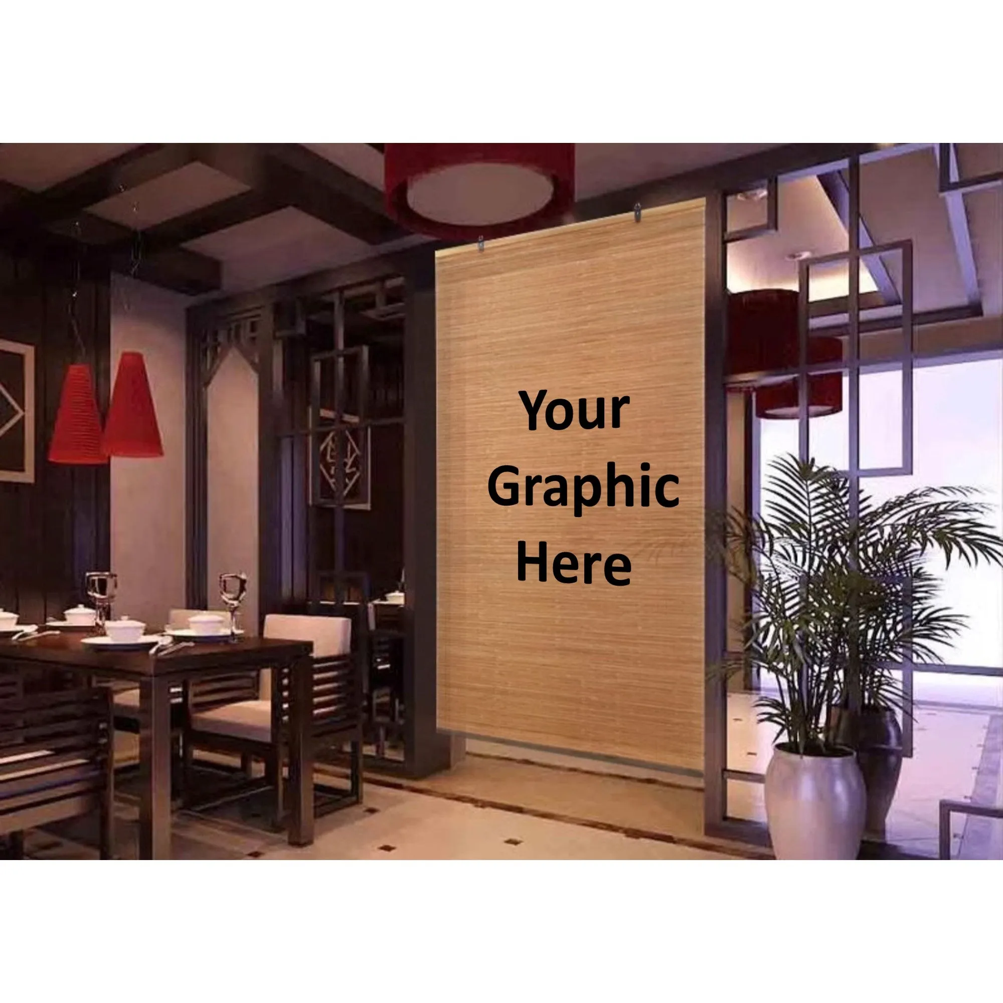 Custom Graphic/Image/Logo Bamboo Roller Shade Blinds For Indoor and Outdoor