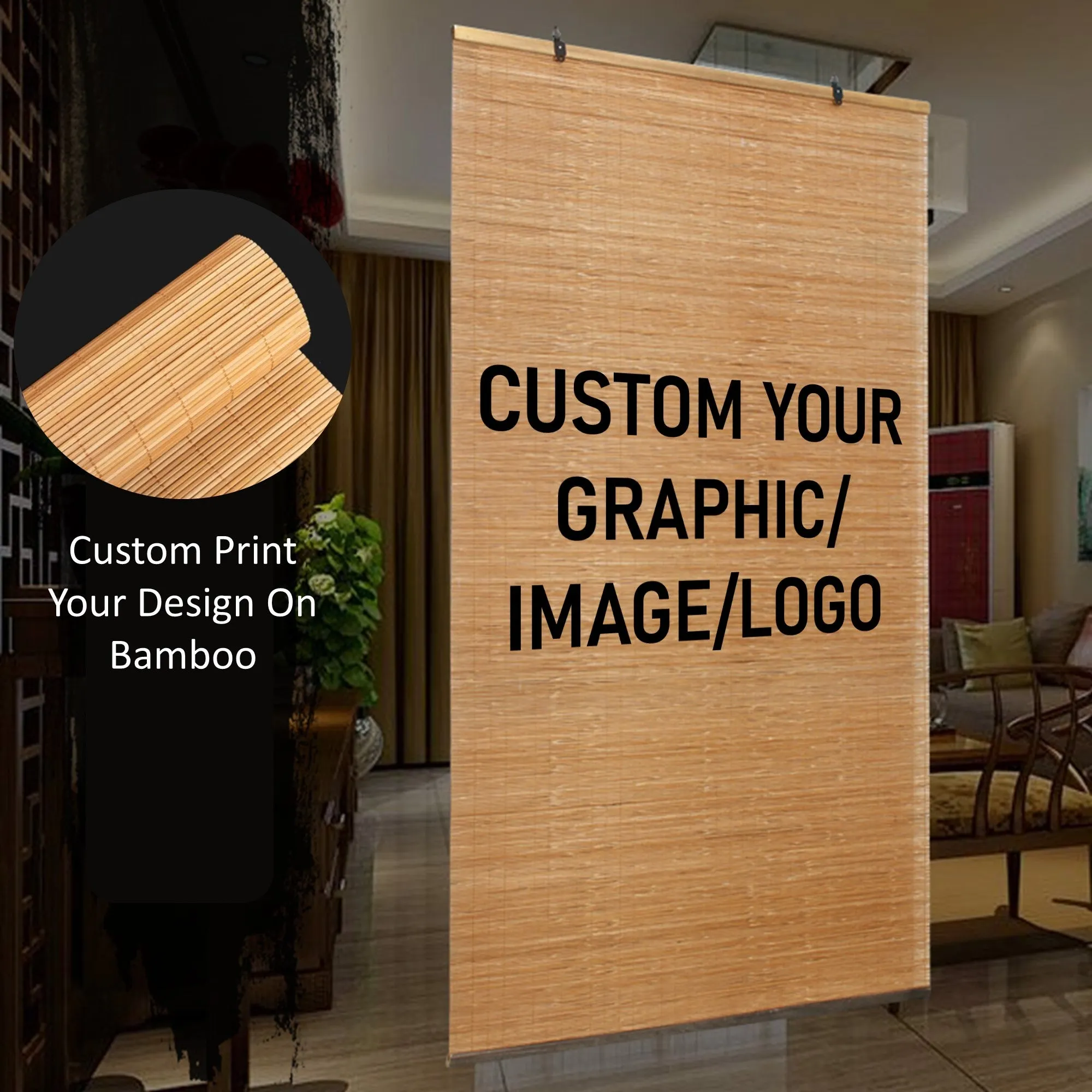 Custom Graphic/Image/Logo Bamboo Roller Shade Blinds For Indoor and Outdoor