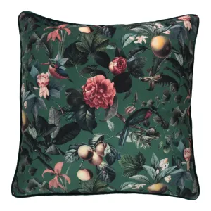 Dark Green Floral and Fauna Velvet Cushion