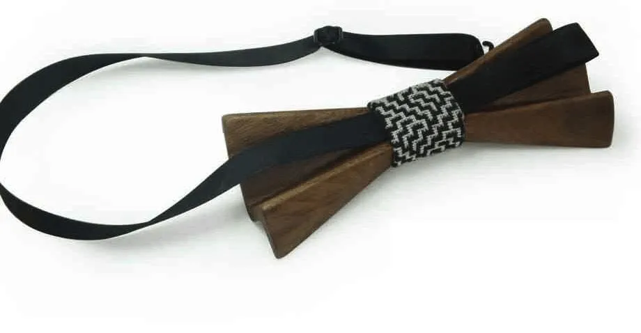 Dark Wood 3D Accordion Style Adult Bow Tie in Stars