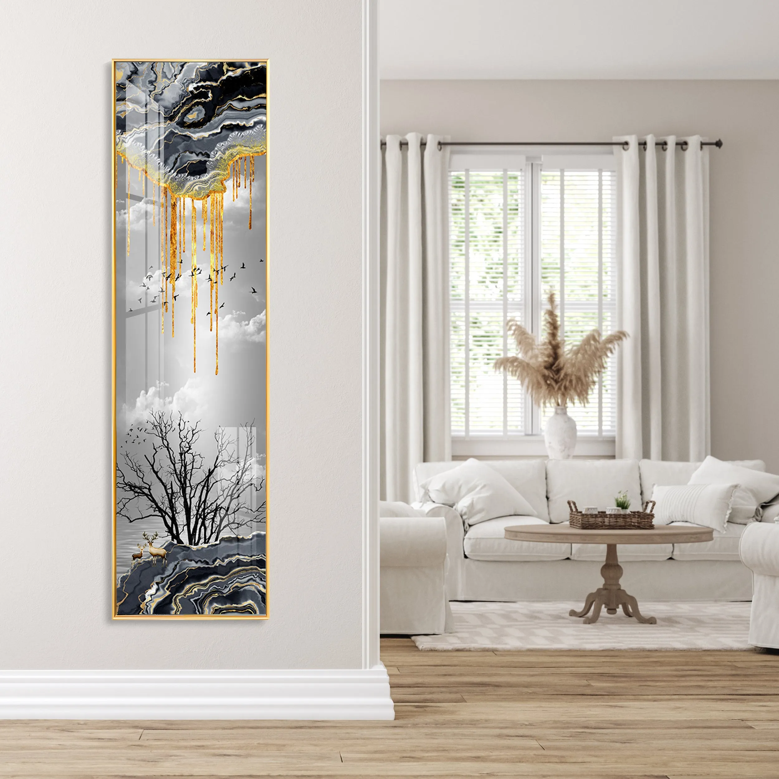 Divine Deer With Big Tree Vertical Premium Acrylic Vertical Wall Art