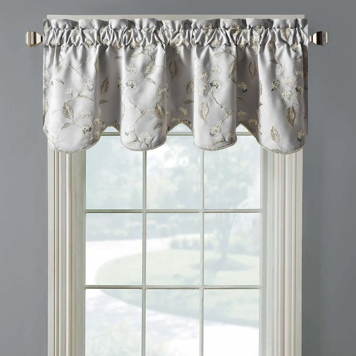 Doris Lined Valance Scalloped Decorative Rope Embroidered 52"Wx17"L (Single)