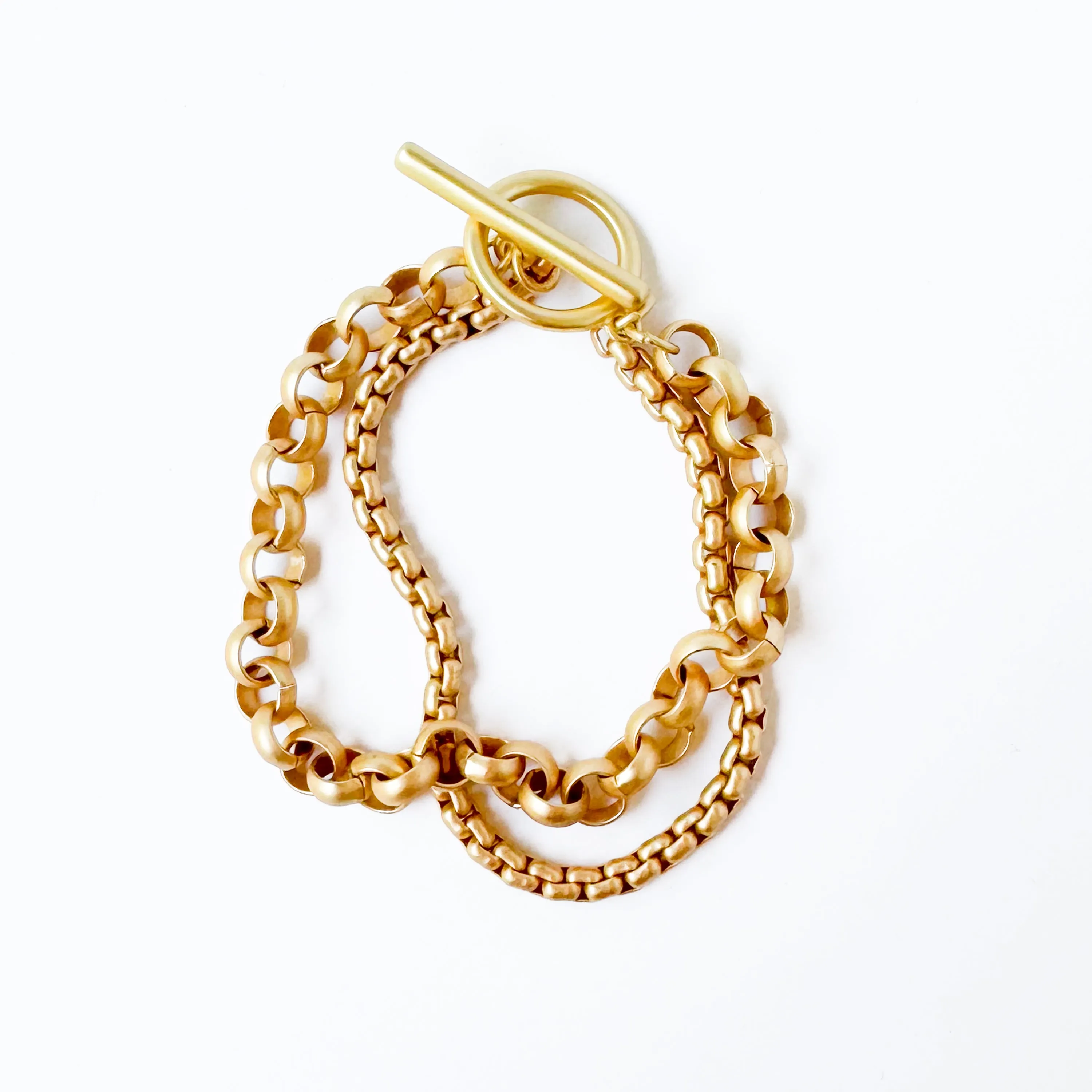 Double Rolo Gold Chain Bracelet With Toggle - WS