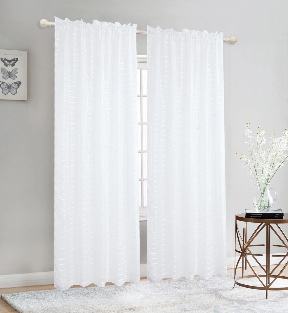 Elegance Sheer Rod Pocket Window Curtain Panel, FF1008