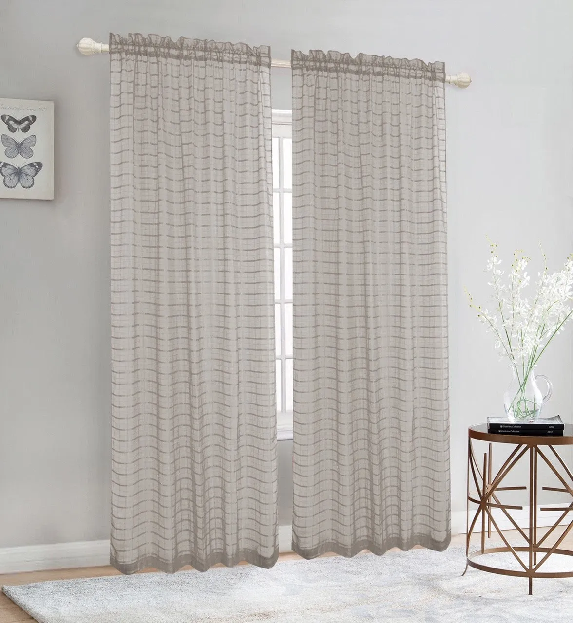 Elegance Sheer Rod Pocket Window Curtain Panel, FF1008