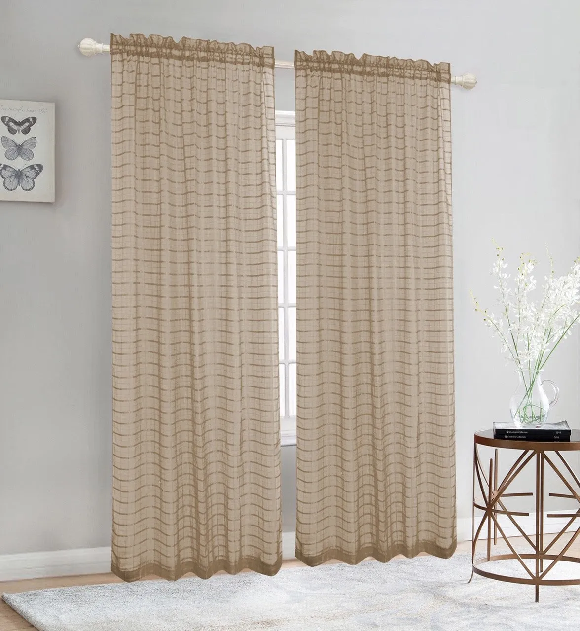 Elegance Sheer Rod Pocket Window Curtain Panel, FF1008