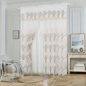 Embroidered Elegance Sheer Voile 2 Layers Rod Pocket Window Curtain Panel, FF1018