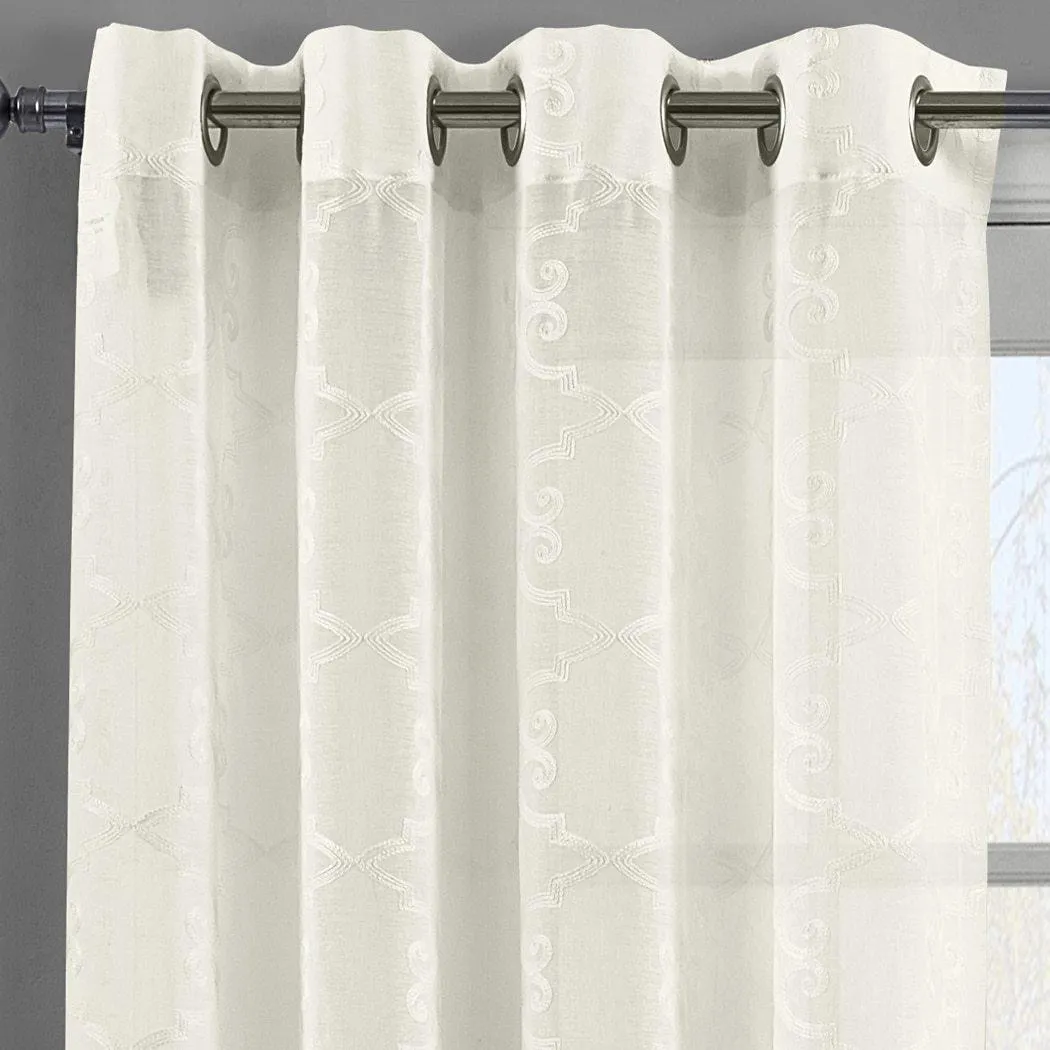 Embroidered Melanie Grommet Top Sheer Curtain Pair (Set of 2 )