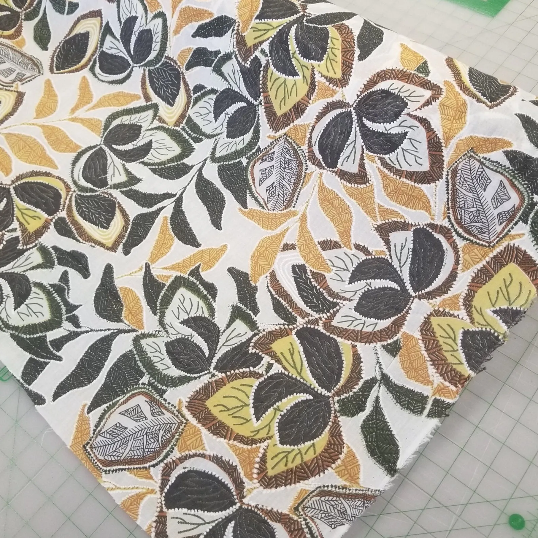 FABRIC SWATCH: Designer European Deadstock Apparel Cotton Foliage Dark Green and Mustard Voile Woven- SWATCH