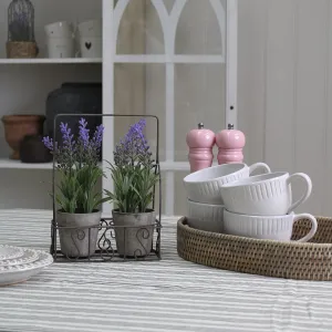 Faux Lavender Pots in Metal Swirl Holder