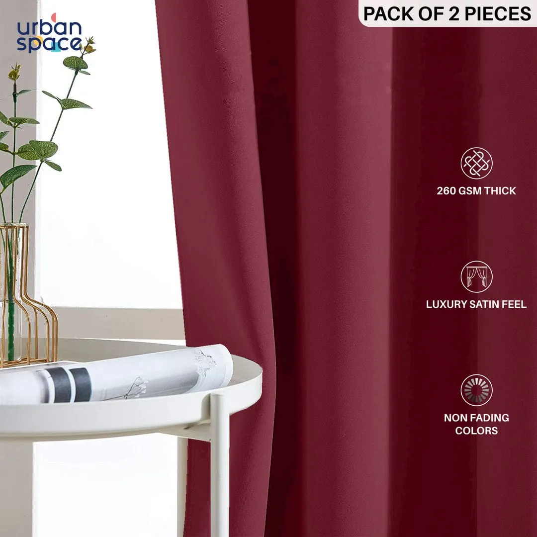 Faux Silk Blackout Curtains, For Door and Window, Pack Of 2 Curtains - Burgandy