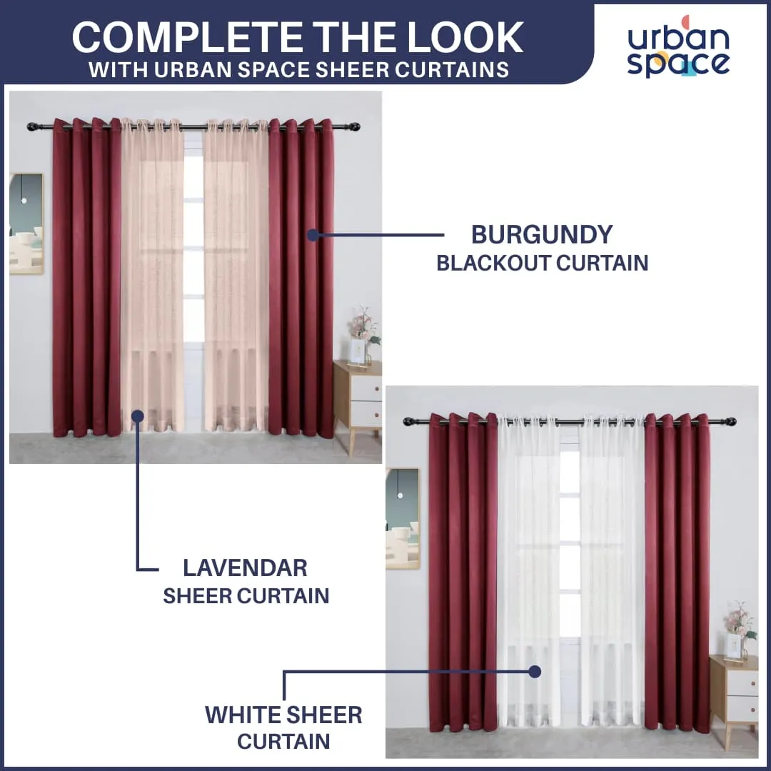 Faux Silk Blackout Curtains, For Door and Window, Pack Of 2 Curtains - Burgandy