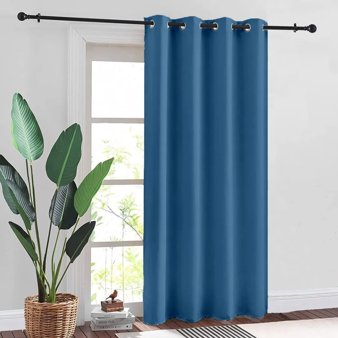 Faux Silk Blackout Curtains, For Door and Window, Pack Of 2 Curtains - Navy Blue