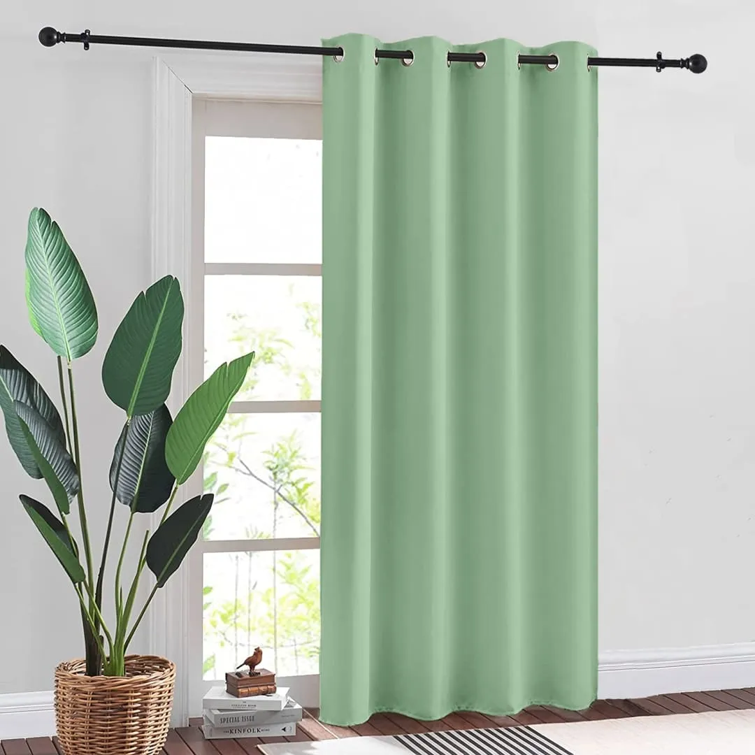 Faux Silk Blackout Curtains, For Door and Window, Pack Of 2 Curtains - Sage Green