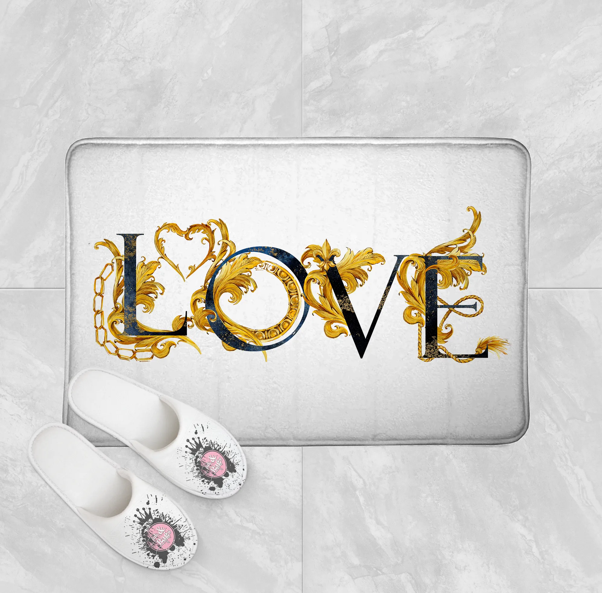 Fleur de lis Love Shower Curtains and Optional Bath Mats