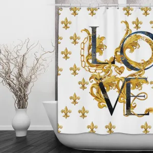 Fleur de lis Love Shower Curtains and Optional Bath Mats