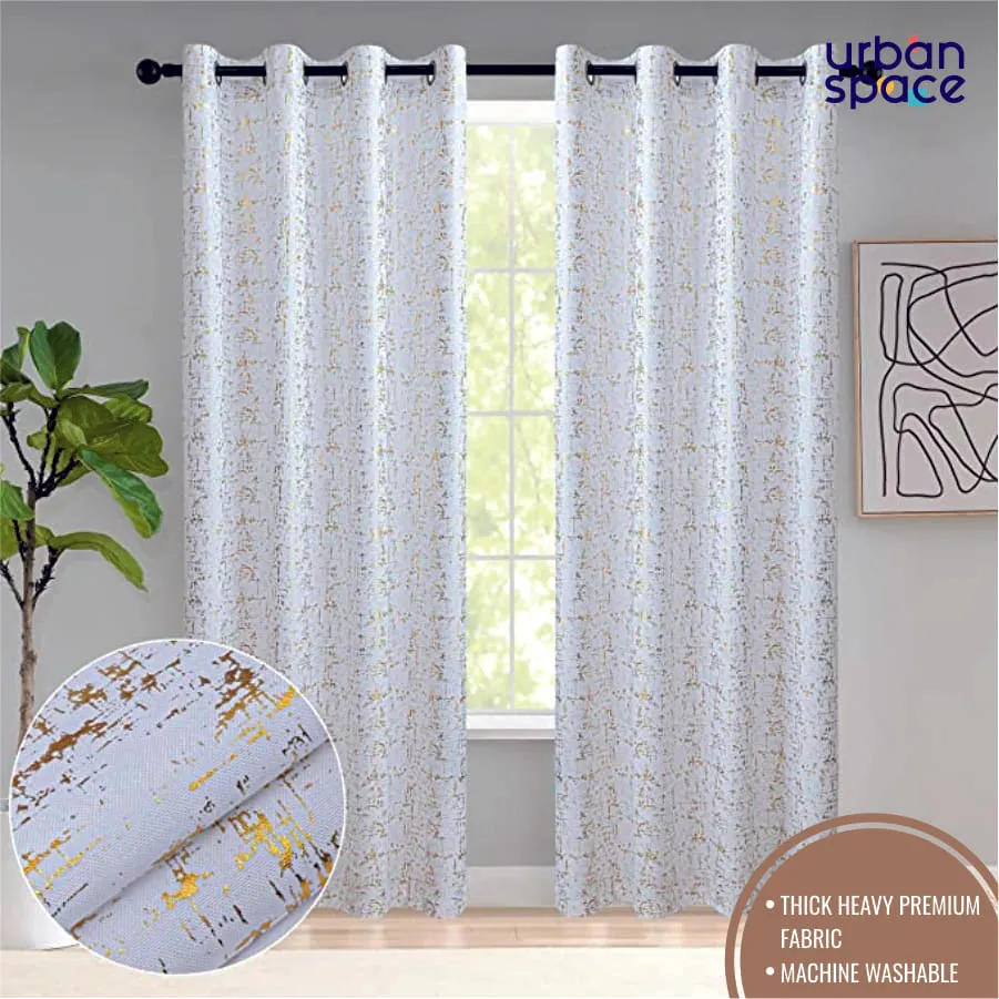 Gold Foil Printed 80-85% Blackout Curtains - Pack of 1 Curtain - Sparkle - White