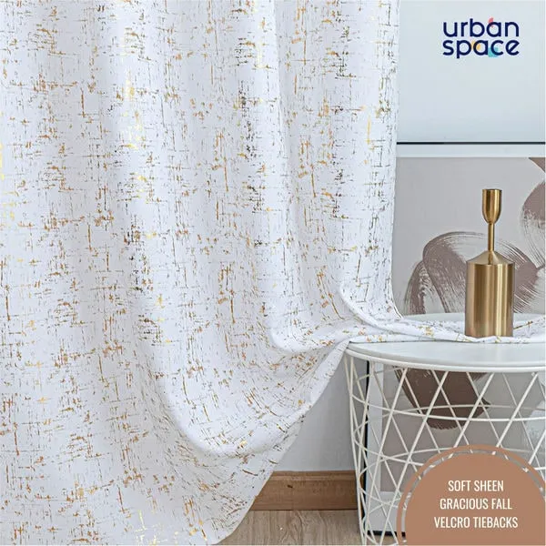 Gold Foil Printed 80-85% Blackout Curtains - Pack of 1 Curtain - Sparkle - White