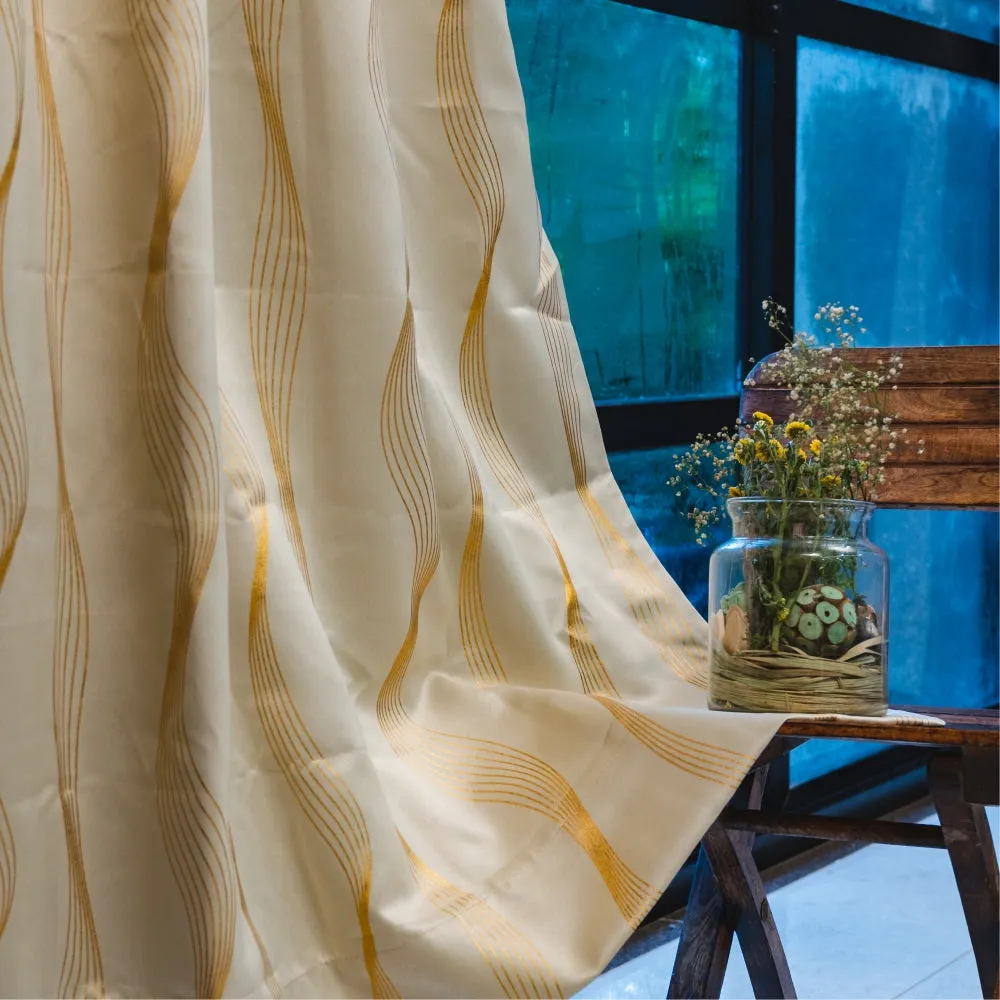 Gold Foil Printed 80-85% Blackout Curtains - Pack of 1 Curtain - Wave