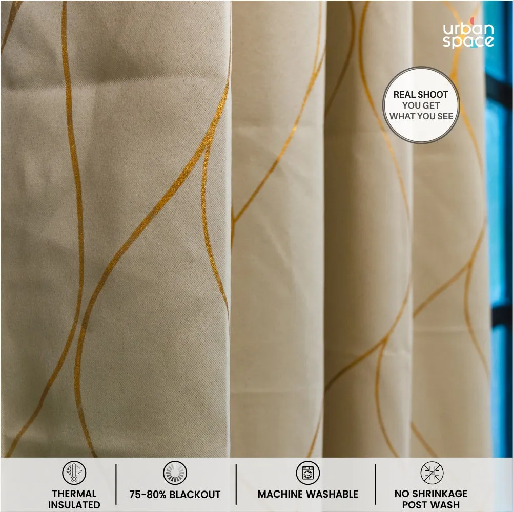 Gold Foil Printed 80-85% Blackout Curtains - Pack of 1 Curtain - Wave