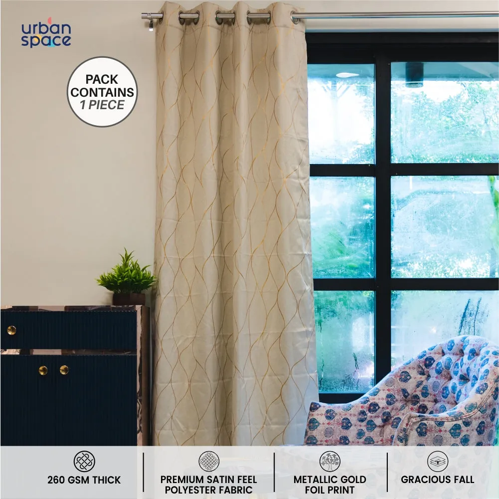 Gold Foil Printed 80-85% Blackout Curtains - Pack of 1 Curtain - Wave