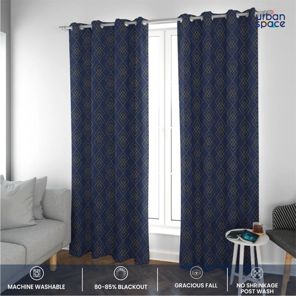 Gold Foil Printed 80-85% Blackout Curtains - Pack of 1 - Diamond - Navy Blue