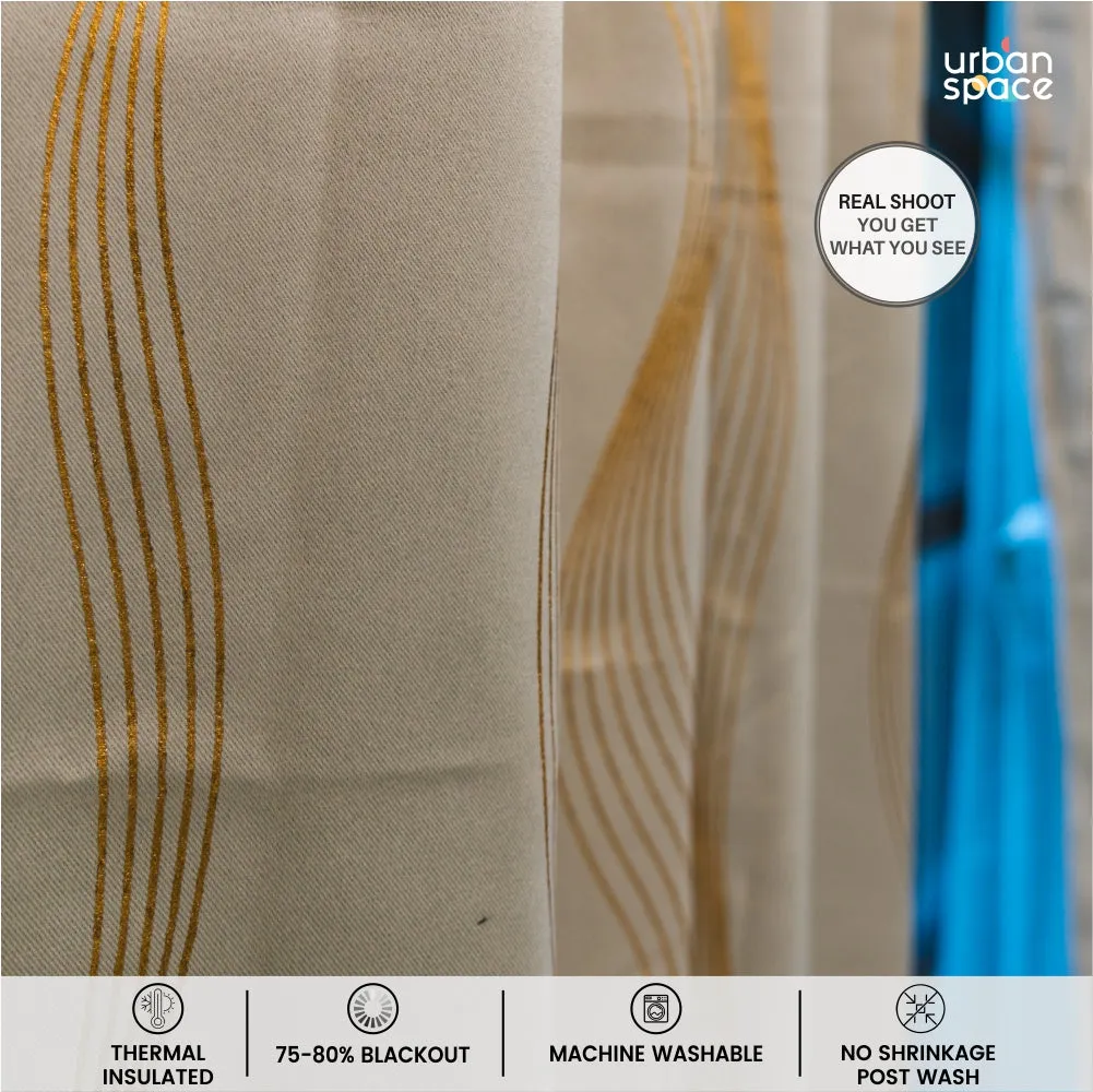 Gold Foil Printed 80-85% Blackout Curtains - Pack of 1 - Double Wave - Beige